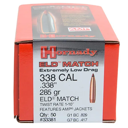 Hornady 33381 ELD Match 338 Cal .338 285 gr Extremely Low Drag-Match (ELD-M)