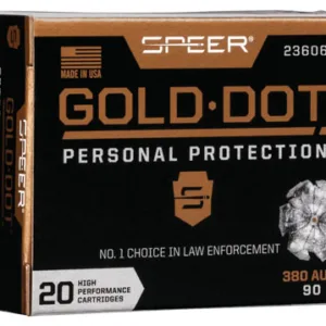 Speer 23606GD Gold Dot Personal Protection 380 ACP 90 gr 1040 fps Hollow Point (HP) 20 Bx/10 Cs