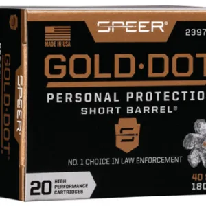 Speer 23974GD Gold Dot Personal Protection Short Barrel 40 S&W 180 gr 950 fps Hollow Point (HP) 20 Bx/10 Cs