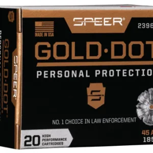Speer 23964GD Gold Dot Personal Protection 45 ACP 185 gr 1050 fps Hollow Point (HP) 20 Bx/10 Cs