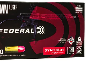 Federal AE9SJPC1 American Eagle Syntech PCC  9mm Luger 130 gr Total Syntech Jacket Flat Nose 50 Per Box 10 Cs