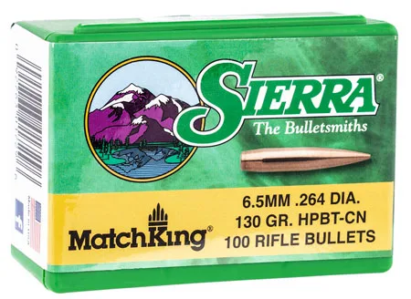 Sierra 1729 MatchKing 6.5 Creedmoor .264 130 gr Hollow Point Boat-Tail (HPBT) 100 Per Box