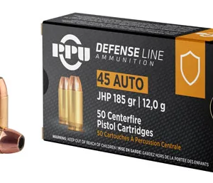 PPU PPD45 Defense  45 ACP 185 gr Jacketed Hollow Point (JHP) 50 Per Box/ 10 Cs