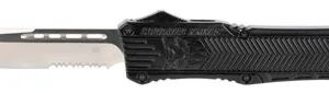 CobraTec Knives LBCTK1LDS CTK-1  Large 3.75" OTF Drop Point Part Serrated D2 Steel Blade/ Black Aluminum Handle Features Glass Breaker Includes Pocket Clip