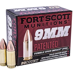 Fort Scott Munitions 9MM115SCVNIC Tumble Upon Impact (TUI)  9mm Luger 115 gr Solid Copper Spun 20 Per Box 25 Cs