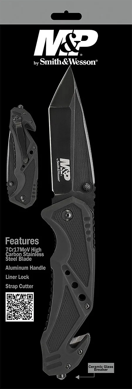 Smith & Wesson Knives SWMP11BCP M&P 3.80" Folding Tanto Plain Black Stainless Steel Blade Black G10 Handle Features Glass Breaker/Seat Belt Cutter Includes Pocket Clip