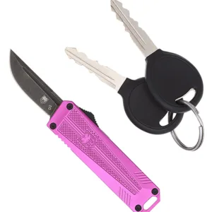 CobraTec Knives CALI929TBPURTNS California 929TB 1.75" OTF Tanto Plain Stonewashed D2 Steel Blade/ Purple Anodized Aluminum Handle Includes Pocket Clip/Pouch