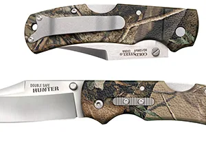 Cold Steel CS23JE Double Safe Hunter 3.50" Folding Clip Point Plain Satin 8Cr13MoV SS Blade/ Camo GFN Handle Includes Pocket Clip