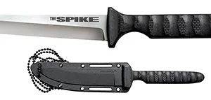 Cold Steel CS-53NCT Spike  4" Fixed Tanto Plain Cryo 4116 SS Blade/Black Scalloped Griv-Ex Handle Includes Bead Chain Lanyard/Sheath