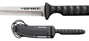 Cold Steel CS-53NCC Spike  4" Fixed Drop Point Plain Cryo 4116 SS Blade/Black Scalloped Griv-Ex Handle Includes Bead Chain Lanyard/Sheath