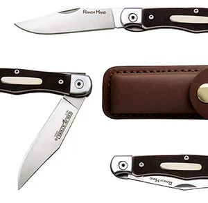 Cold Steel CSFL3RB Ranch Hand  3" Folding Clip Point Plain SK-5 Steel Blade/Brown w/Polished Bolsters Faux Sawed Bone Handle Features Lanyard Hole