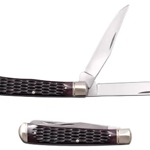 Cold Steel CSFLTRPRJ Trapper  3" Folding Clip/Spey Plain 8Cr13MoV SS Blade/Brown Jigged w/Polished Bolsters Bone Handle
