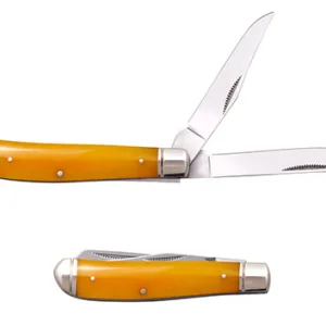 Cold Steel CSFLMTRPRY Trapper  Mini 2.60"/2.70" Folding Clip/Spey Plain 3Cr13MoV SS Blade/Yellow w/Polished Bolsters Bone Handle