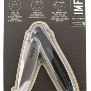 Smiths Products 51275 Imfima  3.26" Folding Drop Point Plain Bead Blasted 3Cr13MoV SS Blade/ Bead Blasted Stainless Steel Handle Includes Pocket Clip
