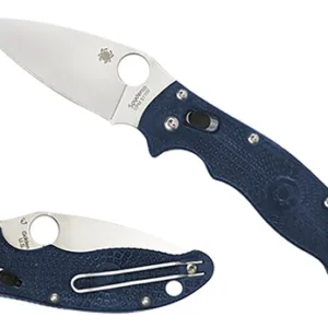 Spyderco C101PDBL2 Manix 2 Lightweight 3.37" Folding Plain Satin CTS BD1 SS Blade/Dark Blue Bi-Directional Texturing FRCP Handle Includes Pocket Clip