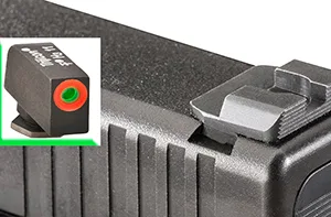 AmeriGlo GL434 Protector Sight Set for Glock  Black | Green Tritium  with Orange Outline Front Sight Black Serrated Rear Sight