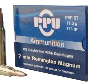 PPU PP7RM2 Standard Rifle  7mm Rem Mag 174 gr Pointed Soft Point Boat-Tail (PSPBT) 20 Per Box/10 Cs