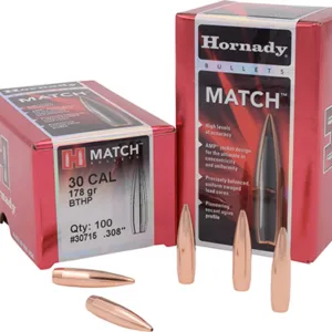 Hornady 30715 Match  30 Cal .308 178 gr Hollow Point Boat-Tail Match (HPBTM)