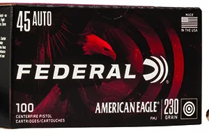 Federal AE45A100 American Eagle Handgun 45 ACP 230 gr Full Metal Jacket 100 Per Box 5 Cs