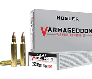 Nosler 40223 Varmageddon  223 Rem 62 gr Flat Base Hollow Point (FBHP) 20 Per Box/ 20 Cs