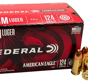 Federal AE9AP100 American Eagle Handgun 9mm Luger 124 gr Full Metal Jacket 100 Per Box/ 5 Cs