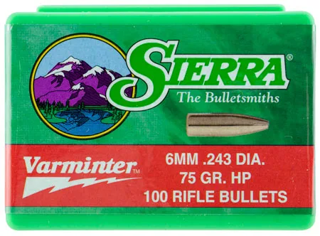 Sierra 1510 Varminter 6mm .243 75 gr Hollow Point/ 100 Per Box