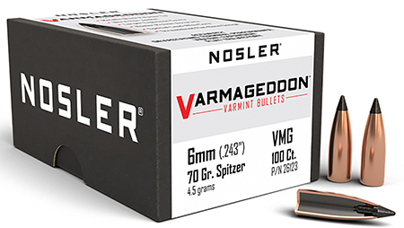 Nosler 26123 Varmageddon 6mm .243 70 gr Flat Base Tipped/ 100 Per Box