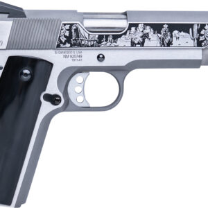 Cnc Firearms CNCWESTSPIRIT Colt 1911 Western Spirit 45 ACP 7+1 5" Stainless Steel Barrel, Serrated w/Engraved Scrollwork Slide, Black Buffalo Horn Grip
