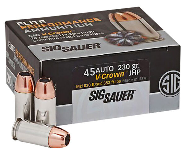 Sig Sauer E45AP220 Elite Performance  45ACP 230gr V-Crown Jacketed Hollow Point 20 Per Box/10 Case