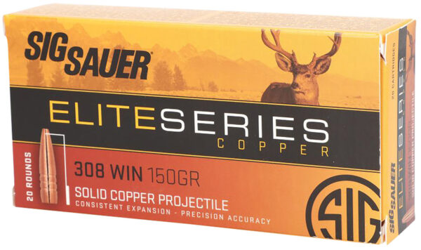 Sig Sauer E308H120 Elite Copper Hunting  308Win 150gr Copper Solid 20 Per Box/10 Case
