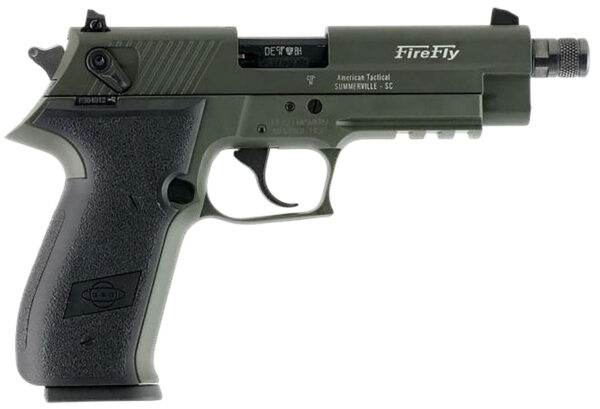 GSG GERG2213TFFGA FireFly  22 WMR 13+1 4.90" Black Threaded Barrel, Green Aluminum Serrated Slide, Green Aluminum Frame w/Picatinny Rail, Textured Grip
