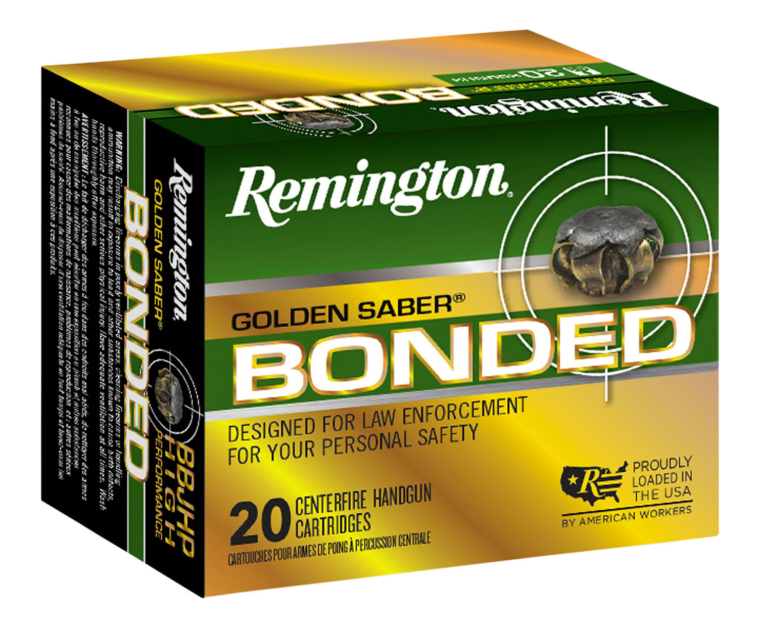 Remington Ammunition 29327 Golden Saber Bonded 45ACP 230gr Bonded Brass Jacketed Hollow Point 20 Per Box/25 Case