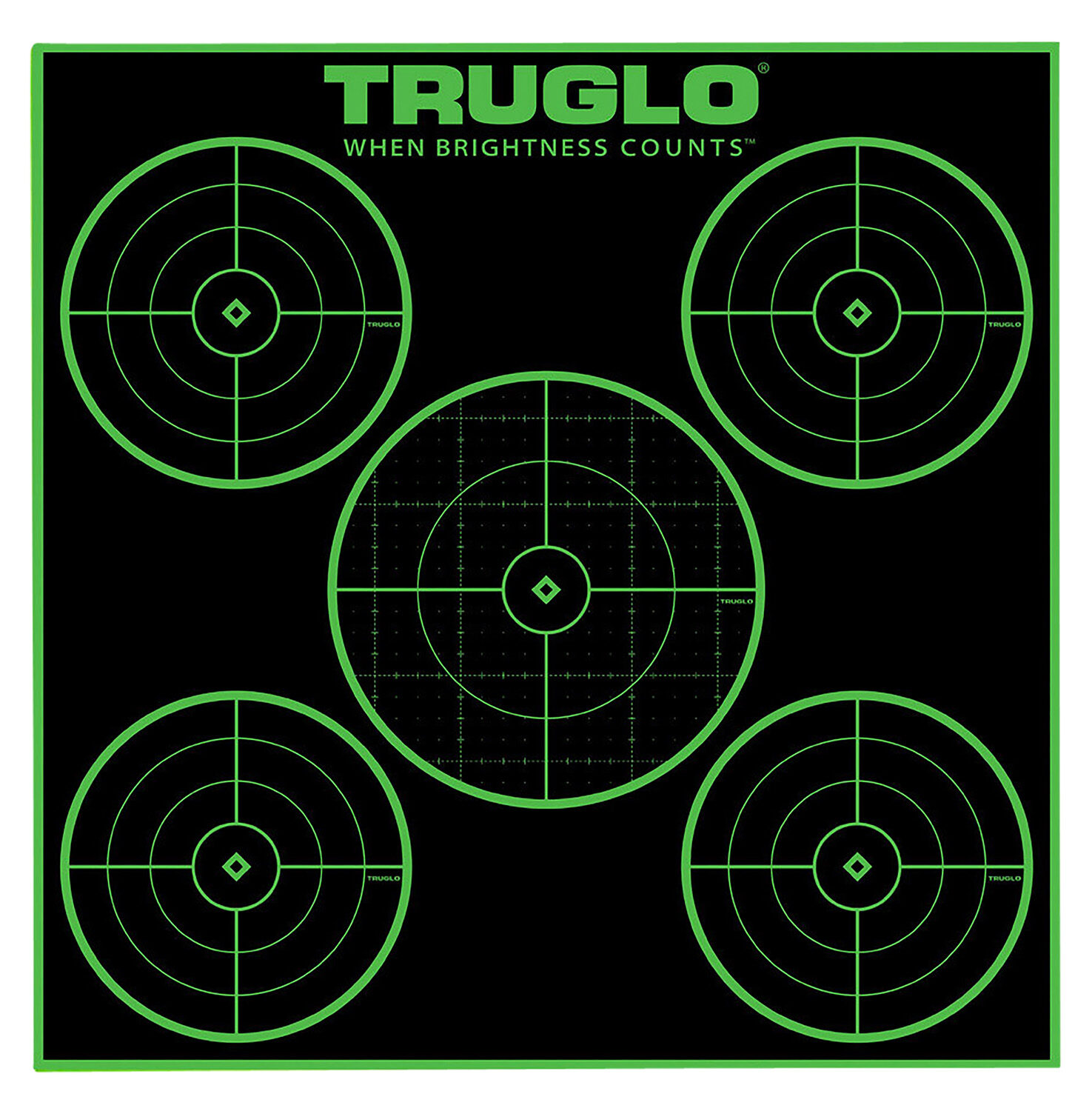 TruGlo TG11A25 Tru-See 5-Bull Target Self-Adhesive Heavy Paper Black/Green 12"x12" 5-Bullseye 25 Pack