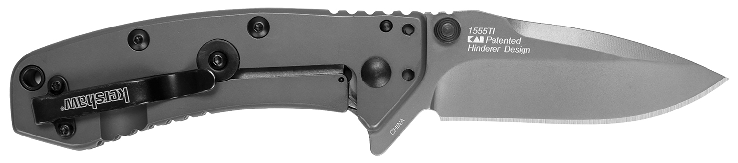 Kershaw 1555TIX Cryo 2.75" Folding Drop Point Plain Gray TiN 8Cr13MoV SS Blade Gray PVD Stainless Steel Handle Clamshell Packaging