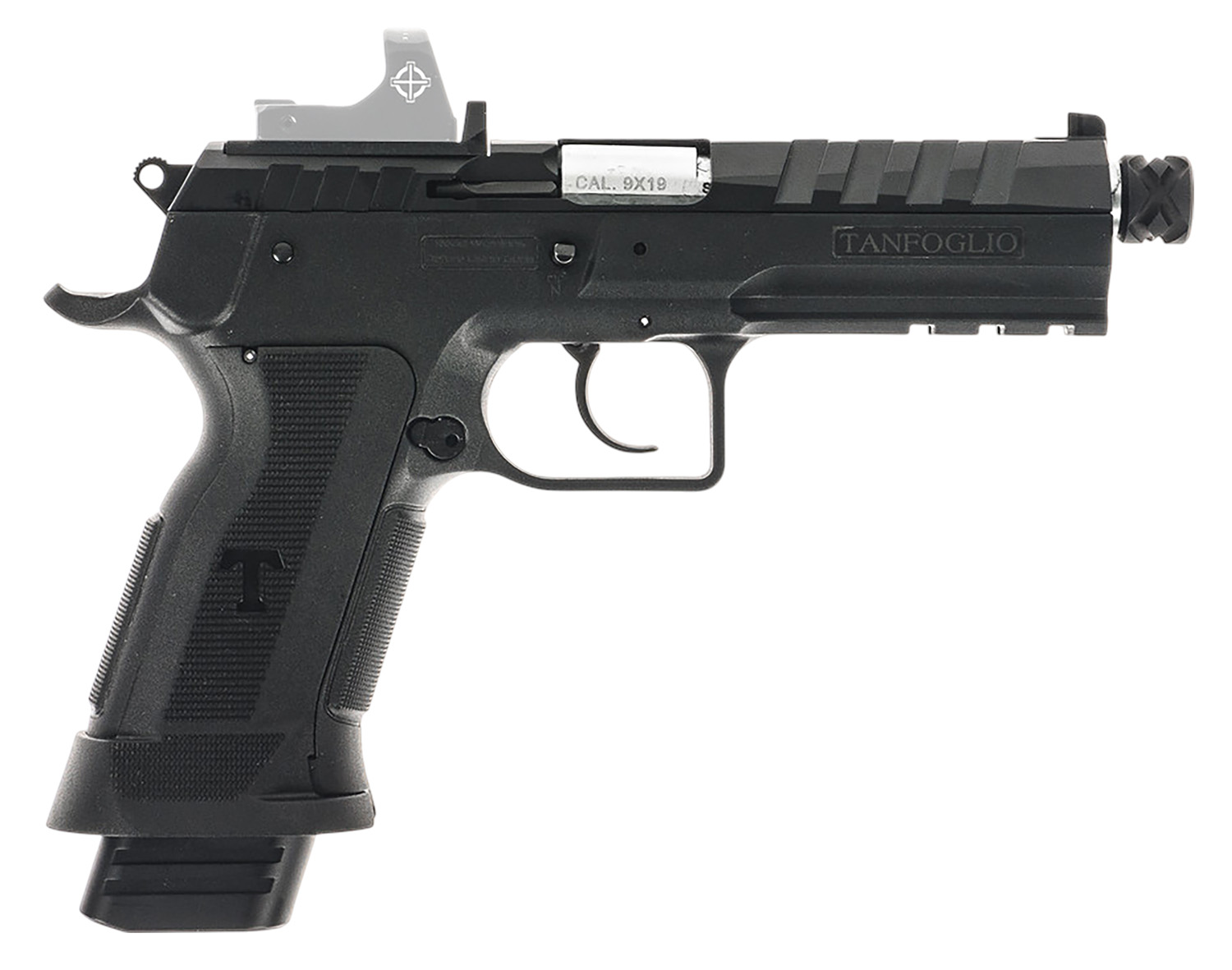 Tanfoglio TFFDT9RS Force Duty Tactical 9mm Luger 20+1 4.90" Stainless Threaded Barrel, Black Steel Optic Ready/Serrated Slide, Black Polymer Frame w/Beavertail & Picatinny Rail, Textured Grip