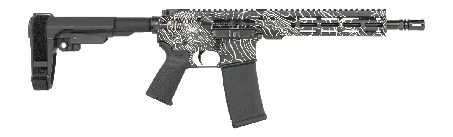 Shark Coast Tactical SCC07312TOPO-P Topography 5.56 NATO 30+1 10.50" Black Nitride Threaded Barrel, Aluminum Receiver w/Picatinny Rail, M-LOK Handguard, Black Polymer SB Tactical SBA3 Brace, Polymer